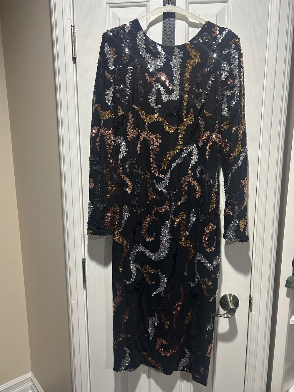 Dress the Population - Black Sequin Long Sleeve Sheath Dress - Elegant Evening